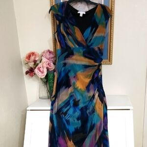 Multicolor Abstract Retro Women's Dress Size 8 Watercolor Unique Vintage